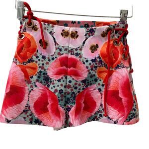 CLOVER CANYON Floral Poppy Blossom Print With Laces Neoprene Shorts Size XS